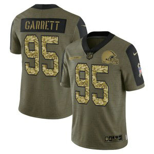 Nike Browns 95 Myles Garrett 2021 Olive Camo Salute To Service Limited Men Jersey