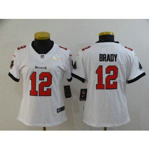 Nike Buccaneers 12 Tom Brady White 2021 Super Bowl LV Limited Women Jersey(Run Small)