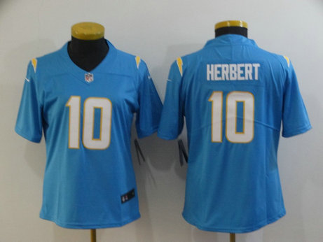 Nike Chargers 10 Justin Herbert Light Blue Women Vapor Untouchable Limited Jersey