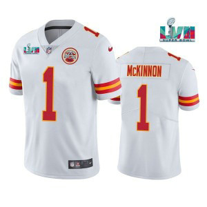 Nike Chiefs 1 Jerick McKinnon White 2023 Super Bowl LVII Vapor Limited Men Jersey