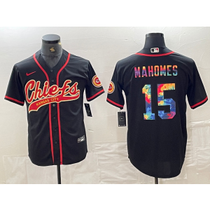Nike Chiefs 15 Patrick Mahomes Black Rainbowl Vapor Baseball Limited Men Jersey