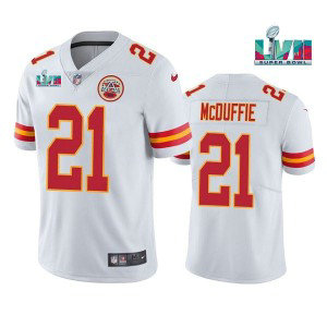 Nike Chiefs 21 Trent McDuffie White 2023 Super Bowl LVII Vapor Limited Men Jersey