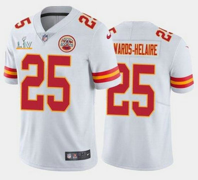 Nike Chiefs 25 Clyde Edwards-Helaire White 2021 Super Bowl LV Vapor Untouchable Limited Jersey