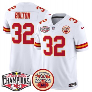 Nike Chiefs 32 Nick Bolton White 2024 AFC West Division Champions F.U.S.E. Vapor Limited Men Jersey