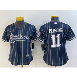 Nike Cowboys 11 Micah Parsons Blue Stripe Vapor Baseball Limited Women Jersey
