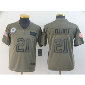 Nike Cowboys 21 Ezekiel Elliott 2019 Olive Salute To Service Limited Youth Jersey