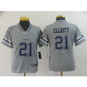 Nike Cowboys 21 Ezekiel Elliott Grey Inverted Legend Youth Jersey