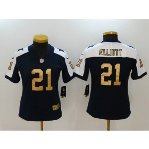 Nike Cowboys 21 Ezekiel Elliott Navy Throwback Gold Vapor Untouchable Limited Women Jersey