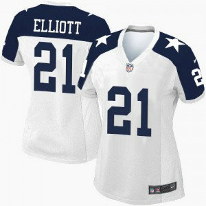 Nike Cowboys 21 Ezekiel Elliott White Thanksgiving Women 2016 NFL Draft Throwback Jersey