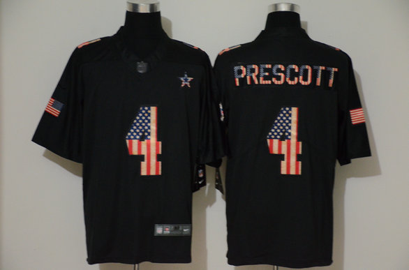 Nike Cowboys 4 Dak Prescott 2019 Black Salute To Service USA Flag Fashion Limited Jersey Nike Cowboys 4 Dak Prescott 2019 Black Salute To Service USA Flag Fashion Limited Jersey