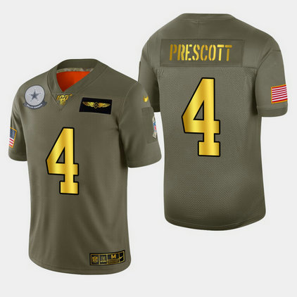 Nike Cowboys 4 Dak Prescott 2019 Olive Gold Salute To Service 100th Season Limited Jersey Nike Cowboys 4 Dak Prescott 2019 Olive Gold Salute To Service 100th Season Limited Jersey