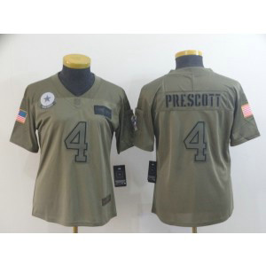 Nike Cowboys 4 Dak Prescott 2019 Olive Salute To Service Limited Women Jersey(Run Small)