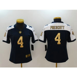 Nike Cowboys 4 Dak Prescott Navy Throwback Gold Vapor Untouchable Limited Women Jersey