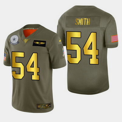 Nike Cowboys 54 Jaylon Smith 2019 Olive Gold Salute To Service 100th Season Limited Jersey