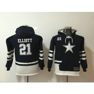 Nike Dallas Cowboys 21 Ezekiel Elliott Navy All Stitched Hooded Youth Sweatshirt