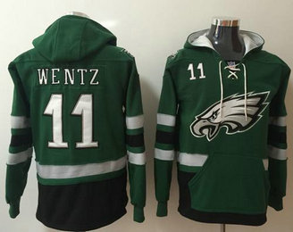 Nike Eagles #11 Carson Wentz Midnight Green-Black Name & Number Pullover NFL Hoodie