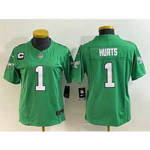 Nike Eagles 1 Jalen Hurts Green 2023 New Neck Vapor Limited Women Jersey with C patch Nike Eagles 1 Jalen Hurts Green 2023 New Neck Vapor Limited Women Jersey with C patch