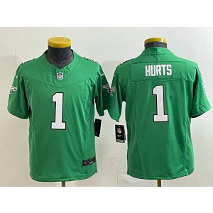 Nike Eagles 1 Jalen Hurts Green 2023 New Neck Vapor Limited Youth Jersey Nike Eagles 1 Jalen Hurts Green 2023 New Neck Vapor Limited Youth Jersey