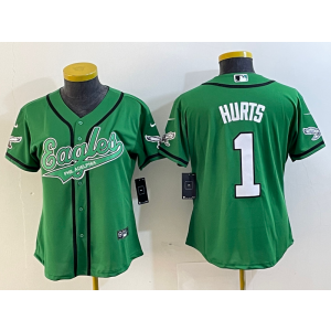 Nike Eagles 1 Jalen Hurts Green Baseball Vapor Limited Women Jersey