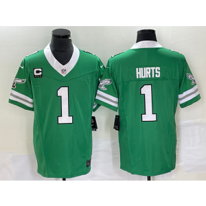 Nike Eagles 1 Jalen Hurts Green White 2023 F.U.S.E Vapor Limited Men Jersey with C patch Nike Eagles 1 Jalen Hurts Green White 2023 F.U.S.E Vapor Limited Men Jersey with C patch