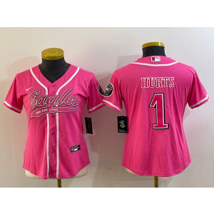 Nike Eagles 1 Jalen Hurts Pink Baseball Vapor Limited Women Jersey