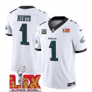 Nike Eagles 1 Jalen Hurts White 2025 Super Bowl LIX F.U.S.E. Vapor Limited Men Jersey with 3-Star C Patch
