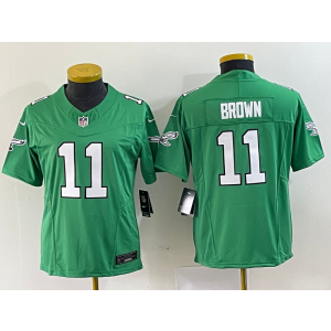 Nike Eagles 11 A.J. Brown Green 2023 New Neck Vapor Limited Women Jersey