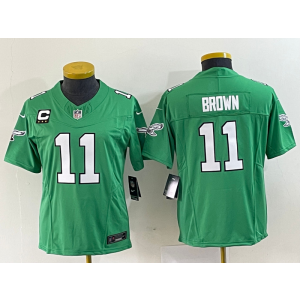 Nike Eagles 11 A.J. Brown Green 2023 New Neck Vapor Limited Women Jersey with C patch Nike Eagles 11 A.J. Brown Green 2023 New Neck Vapor Limited Women Jersey with C patch