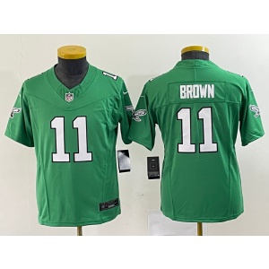 Nike Eagles 11 A.J. Brown Green 2023 New Neck Vapor Limited Youth Jersey Nike Eagles 11 A.J. Brown Green 2023 New Neck Vapor Limited Youth Jersey