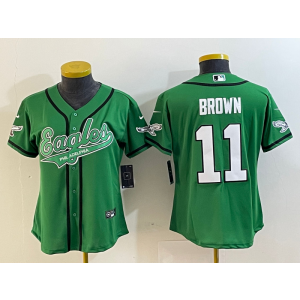 Nike Eagles 11 AJ Brown Green Baseball Vapor Limited Women Jersey