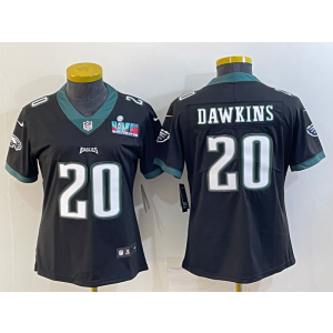 Nike Eagles 20 Brian Dawkins Black 2023 Super Bowl Vapor Limited Women Jersey