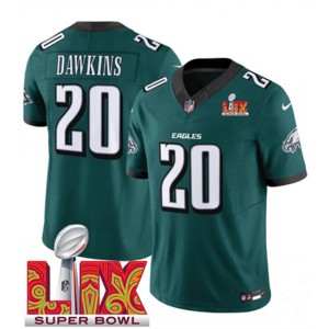 Nike Eagles 20 Brian Dawkins Green 2025 Super Bowl LIX F.U.S.E. Vapor Limited Men Jersey