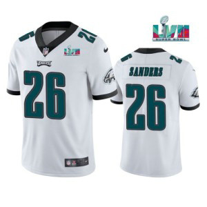 Nike Eagles 26 Miles Sanders White 2023 Super Bowl LVII Vapor Limited Men Jersey