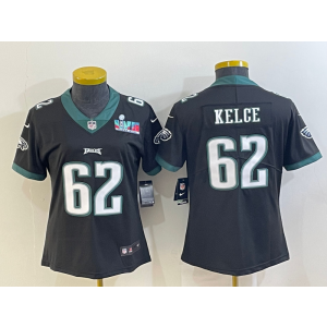 Nike Eagles 62 Jason Kelce Black 2023 Super Bowl LVII Vapor Limited Women Jersey