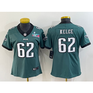 Nike Eagles 62 Jason Kelce Green 2023 Super Bowl LVII Vapor Limited Women Jersey