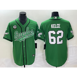 Nike Eagles 62 Jason Kelce Green Baseball Vapor Limited Men Jersey with C patch Nike Eagles 62 Jason Kelce Green Baseball Vapor Limited Men Jersey with C patch
