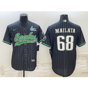 Nike Eagles 68 Jordan Mailata Black 2023 Super Bowl LVII Vapor Baseball Limited Men Jersey