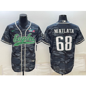 Nike Eagles 68 Jordan Mailata Black Camo 2023 Super Bowl LVII Vapor Baseball Limited Men Jersey