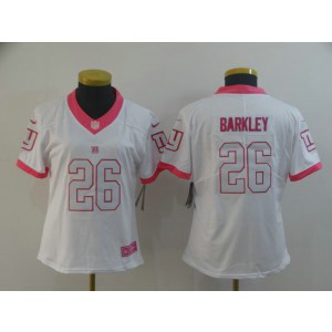 Nike Giants 26 Saquon Barkley White Pink Rush Fashion Limited Women Jersey