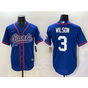 Nike Giants 3 Wilson Blue Baseball Vapor Limited Men Jersey