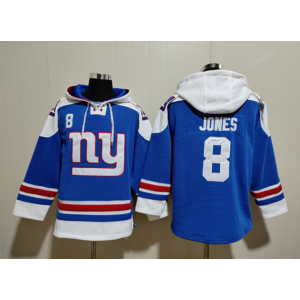 Nike Giants 8 Daniel Jones Blue Ageless Must-Have Lace-Up Pullover Hoodie