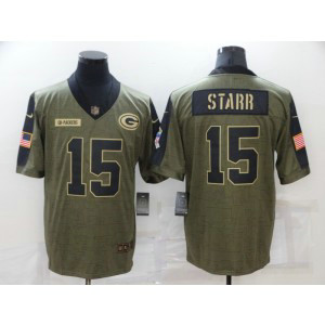 Nike Green Bay Packers 15 Bart Starr 2021 Olive Salute To Service Limited Men Jersey