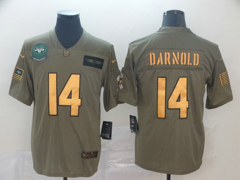 Nike Jets 14 Sam Darnold 2019 Olive Gold Salute To Service Limited Jersey Nike Jets 14 Sam Darnold 2019 Olive Gold Salute To Service Limited Jersey