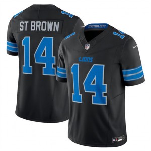 Nike Lions 14 Amon-Ra St. Brown Black 2024 F.U.S.E. Vapor Limited Men Jersey