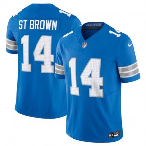 Nike Lions 14 Amon-Ra St. Brown Blue 2024 F.U.S.E. Vapor Limited Men Jersey