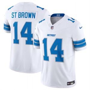 Nike Lions 14 Amon-Ra St. Brown White 2024 F.U.S.E. Vapor Limited Men Jersey