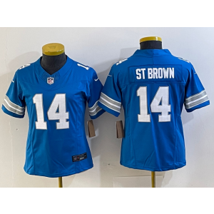Nike Lions 14 St Brown Blue 2024 F.U.S.E. Vapor Limited Women Jersey