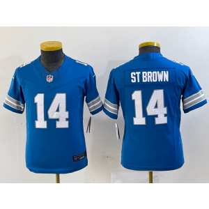 Nike Lions 14 St Brown Blue 2024 F.U.S.E. Vapor Limited Youth Jersey