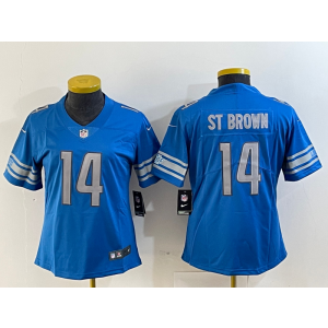 Nike Lions 14 St Brown Blue Vapor Untouchable Limited Women Jersey