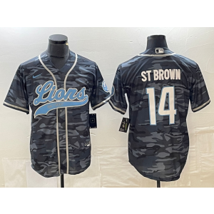 Nike Lions 14 St Brown Camo Baseball Vapor Limited Men Jersey